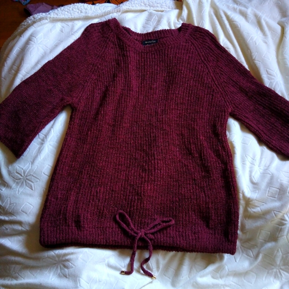 Massimo Dutti Italy Ribbed Drawstring Hem 3/4 Sleeve Medium